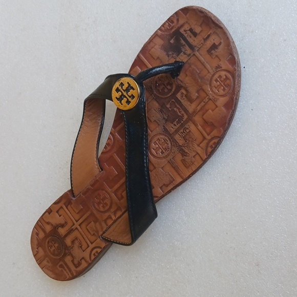 Tory Burch Black and Brown Flat Sandals - Picture 2 of 5
